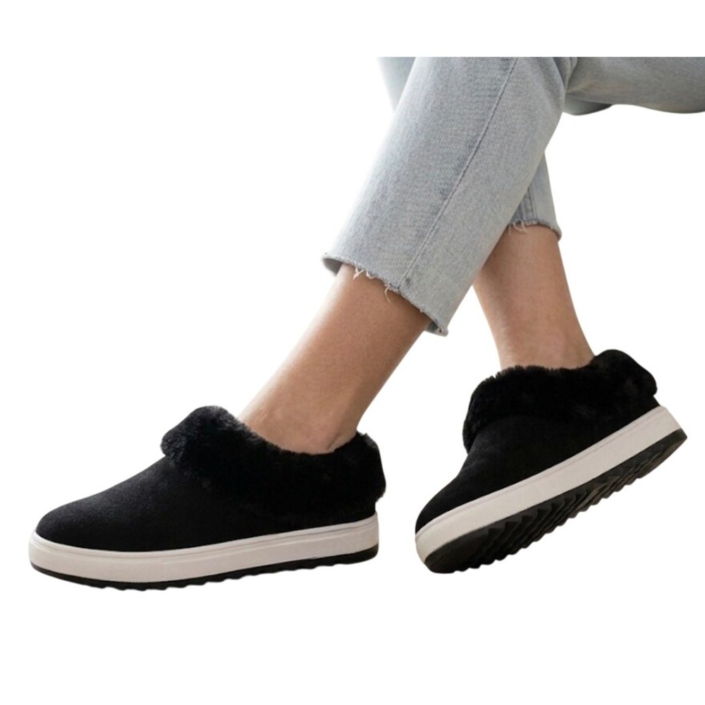 Blondo Waterproof Black Suede Faux Fur Slip On Platform Sneakers Size 6.5
